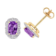 9CT GOLD CUSHION CUT AMETHYST & DIAMOND STUDS